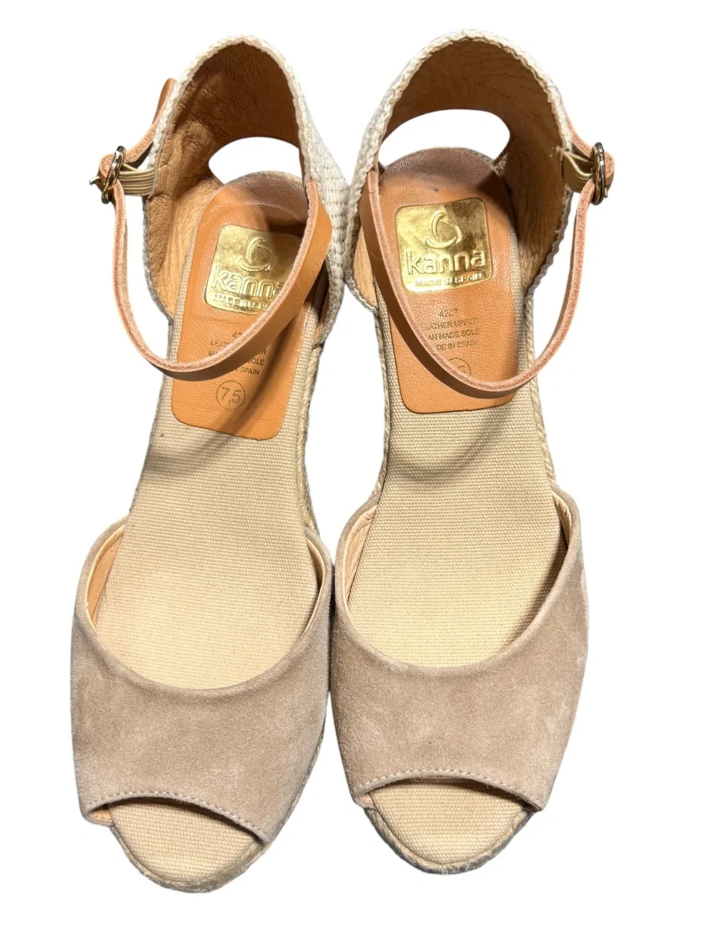 Kanna Suede Tan Jute Wedge Espadrille Sandal Size 38 / US 7.5 Event Wedding
